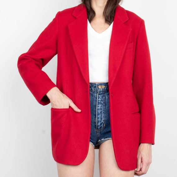 90s Red Wool / Angora Blazer M - image 4