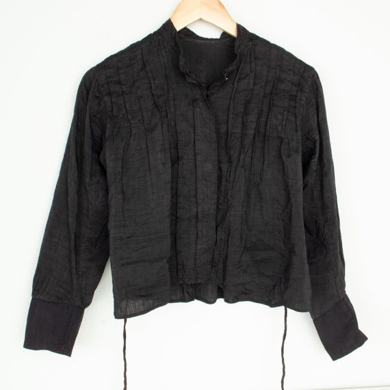 Antique Silk Crop Black Blouse S - image 1