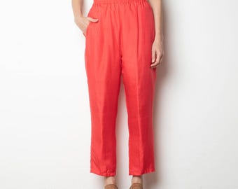 Vintage Mureli Coral Silk Elastic Waist Pull On Pant M/L