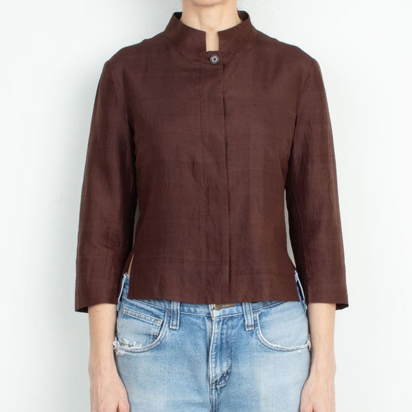 Vintage 90s Brown Silk Lightweight Jacket / Crop Top Size S