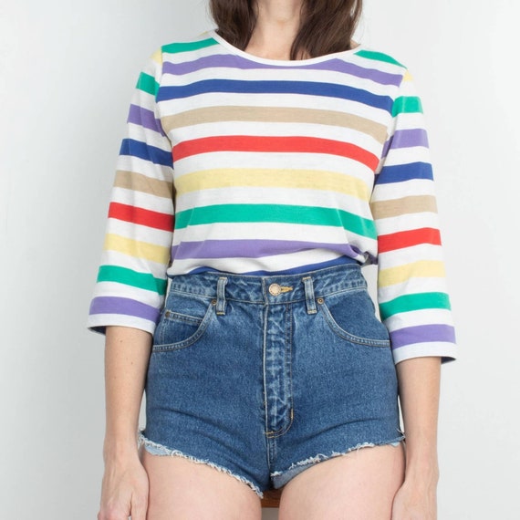 Vintage 70s / 80s Rainbow Stripe Knit Tee M/L - image 1