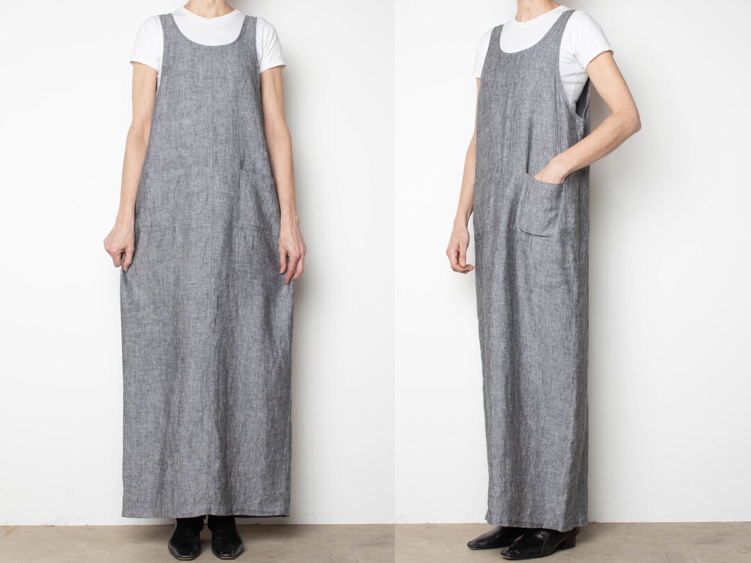 Grey Linen Maxi Tank Dress Etsy