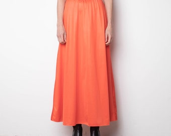 1960s Orange Maxi Slip Skirt S