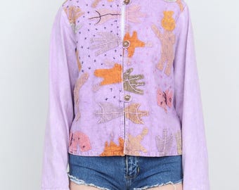 Vintage 90s Applique Button Front Cotton Shirt/Jacket Size M