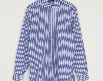 Ralph Lauren Purple Label Blue Stripe Long Sleeve Shirt Italy M 16