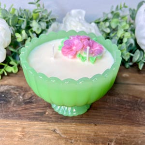 Vintage Jadite Scented Candle, Vintage Glass Candle, Soy, Unique Gift, Flower Candle, Housewarming Gift, Women’s Gift, Bridesmaid Gift