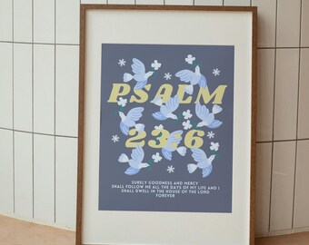 Psalm 23:6 Dobroć i Miłosierdzie Wydruk artystyczny | Pobieranie cyfrowe | Wydruki wersetów biblijnych Chrześcijańska sztuka ścienna Chrześcijański wystrój domu Wiara plakat