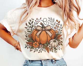 Bloemenpompoen, png-bestand: boho-herfstshirtontwerp (digitale download)