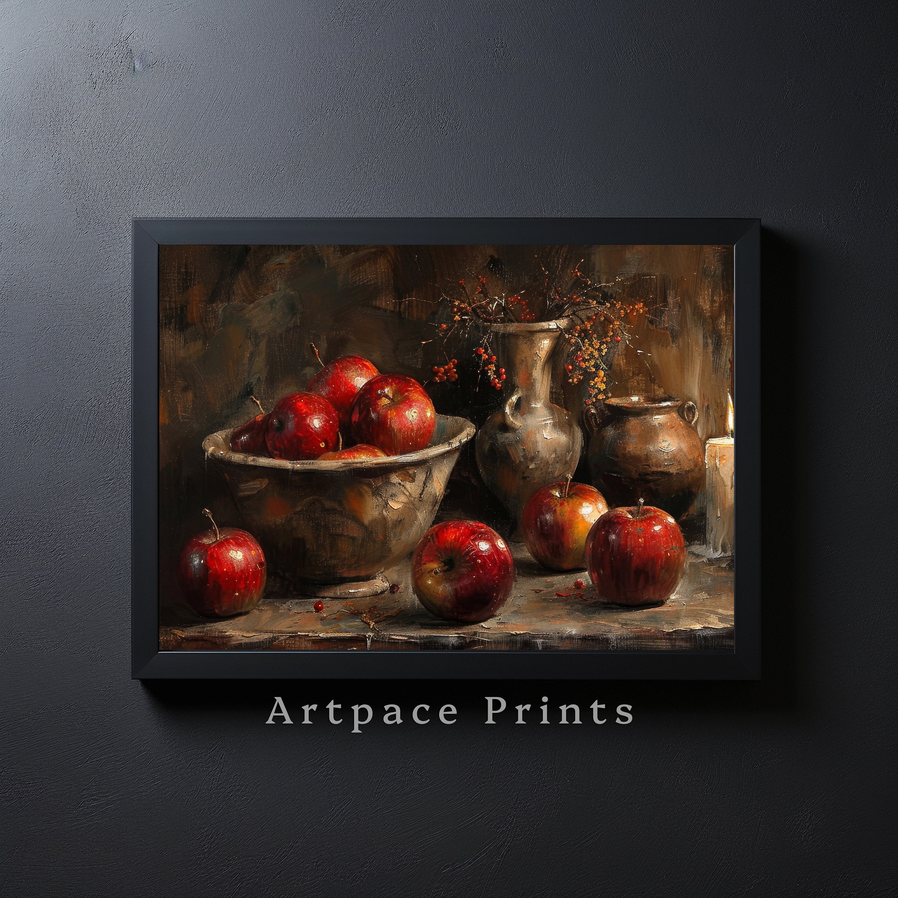 Kitchen Print , Vintage Painting , Apple Still Life , Apple Wall Art ...