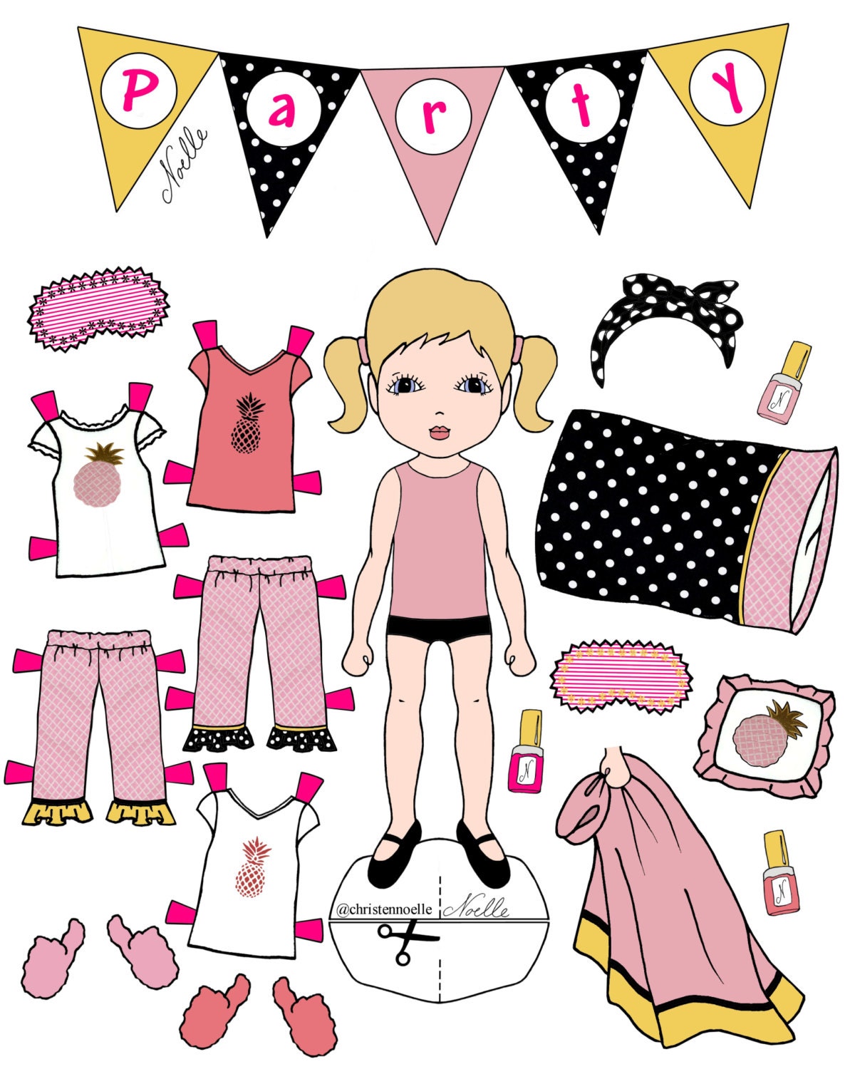 Slumber Party Paper-doll Set, Blonde With Pigtails, Printable Paper Dolls,  Spa Party, Kids Craft 