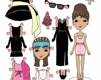Audrey Hepburn, Gesicht der Puppe bedruckbare Papier Puppe/Kunstdruck, Frühstück bei Tiffany inspiriert, von Hand gezeichnet, Mode-Ikone, Bekleidung, Zubehör,