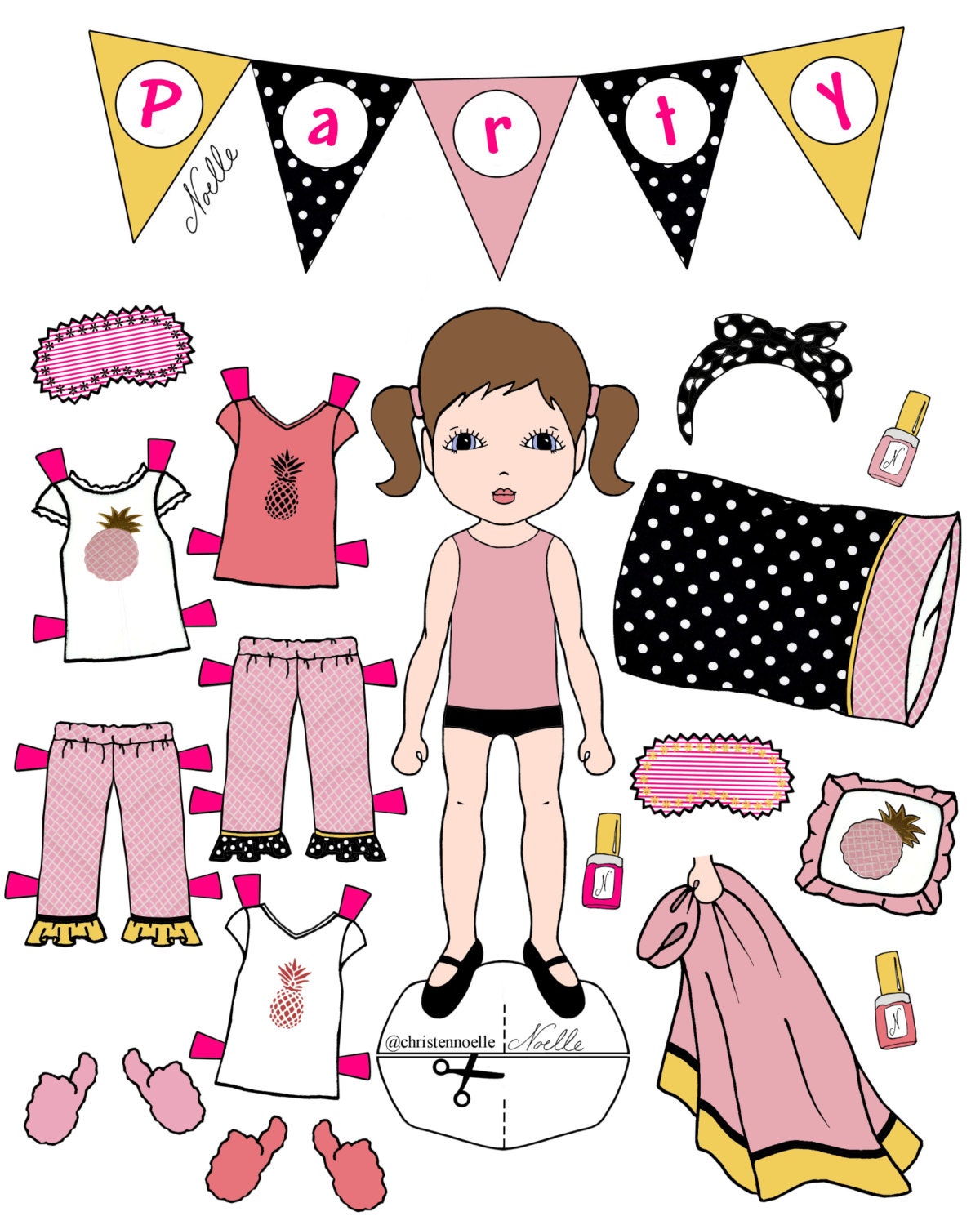 Slumber Party Paperdoll Set With Pigtails Etsy