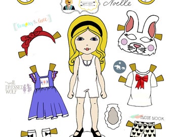 Gegenteil von fernen, Märchenbuch, Zusammenarbeit, "Alice und the White Rabbit" Paper-Doll set, bedruckbare Papier Puppen, Alice im Wunderland,