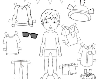 Color Me, druckbare schwarz und weiße Papierpuppen, Kleidung, Accessoires, Kindermode. Gastgeschenke.