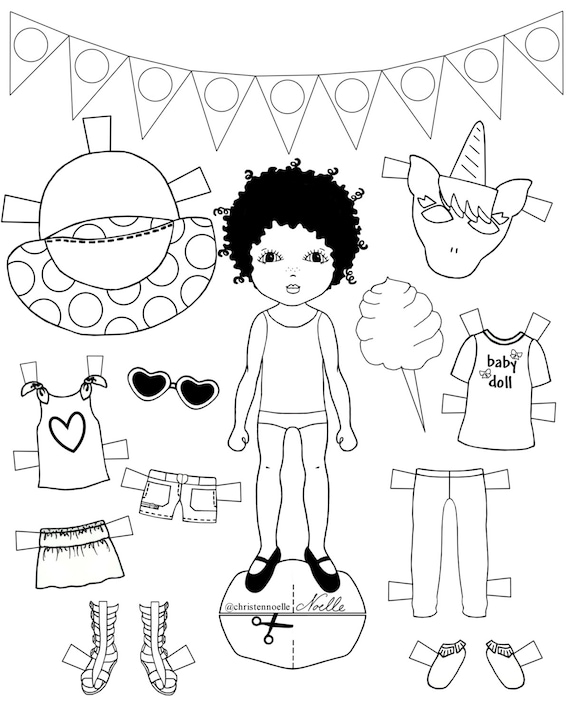 Color Me, Printable Black and White Paper Dolls, Hand Drawn, Clothing,  Accessories, Kids Fashion. Party Favors. 