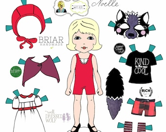 Gegenteil von fernen, Märchenbuch, Zusammenarbeit, "Little Red und Wolf"-Puppe aus Papier gesetzt, druckbare Papierpuppen, Little Red Riding Hood, Halloween