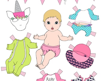 Baby Paper-doll Set, Printable Paper Dolls, Baby Shower Gift/decor