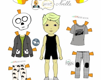 Gegenteil von fernen, Märchenbuch, Zusammenarbeit, "Buh!" Puppe aus Papier Set, druckbare Papierpuppen, Halloween, Skelett und Bat