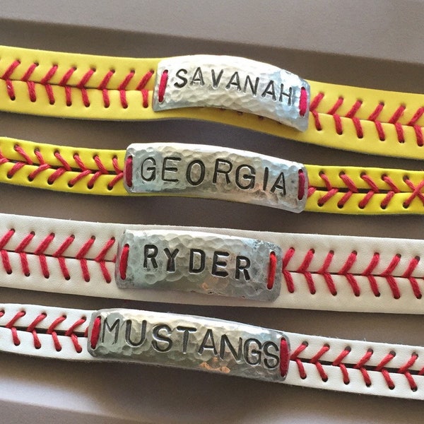 Baseball or Softball Personalized Name or Number Leather Stitch Bracelet Baseball/Softball MOM. Free Shipping!