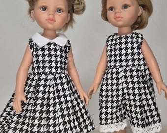 千鳥格子柄ジャンプスーツまたはドレス（人形用）PAOLA REINA 32cm