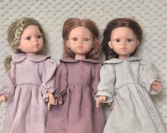 パオラ・レイナ・アミガス人形用 32cm 襟付きリネンドレス