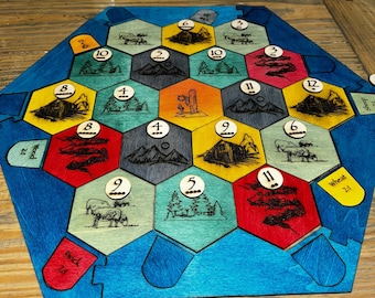 Laser-Cut Catan Board Game Set – Wood Resource Tokens, Modular Design