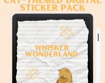 Whisker Wonderland Cat-Themed Digital Sticker Pack for GoodNotes | 81 Cute Stickers & Sticker Book