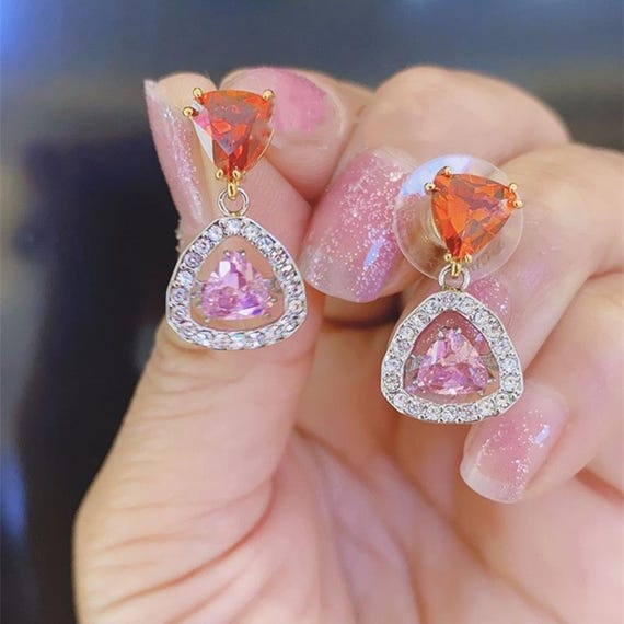 Swarovski Beating Heart Triangle Stud Earrings - image 2