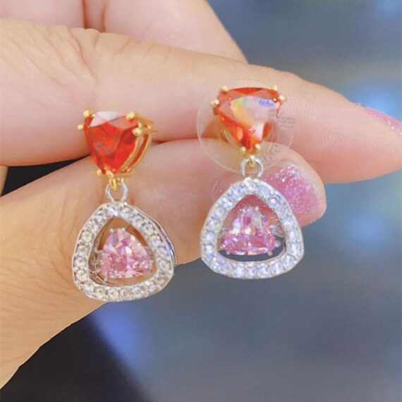 Swarovski Beating Heart Triangle Stud Earrings - image 4