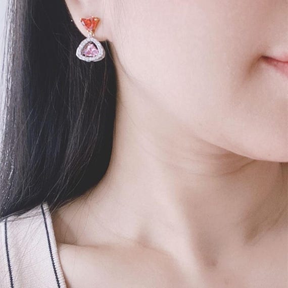 Swarovski Beating Heart Triangle Stud Earrings - image 5