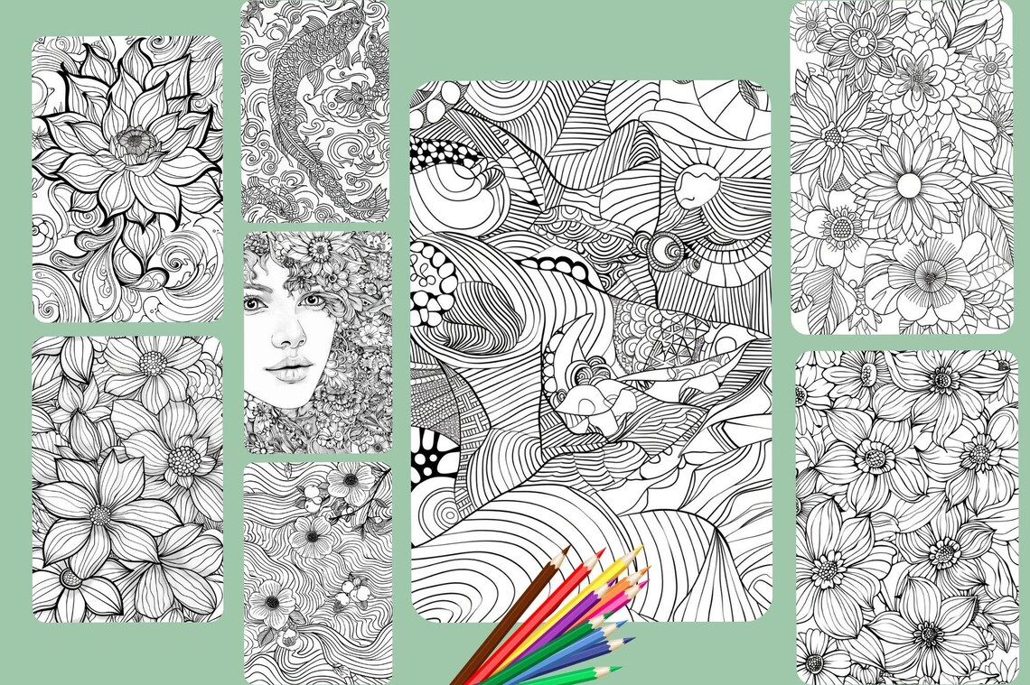Doodle Art Coloring Book, Therapy Coloring, Instant Download, Floral ...