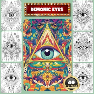 Demonic Eyes Coloring Book, Magic Eyes, Mysterious Eye Designs, Fantasy Art Coloring, Digital Coloring, Instant Download, Printable PDF
