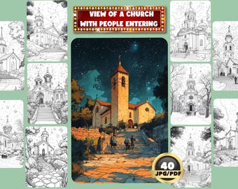 Kleurboek kerk: kerkweergaven in grijstinten (afdrukbare pdf)