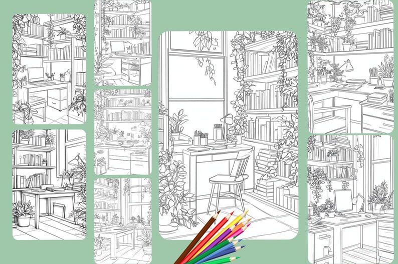 Home Office Coloring Book: Cozy Interior Designs (printable PDF) - Etsy