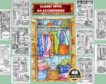 Closet & Accessories Coloring Book: Grayscale Digital Download (PDF)