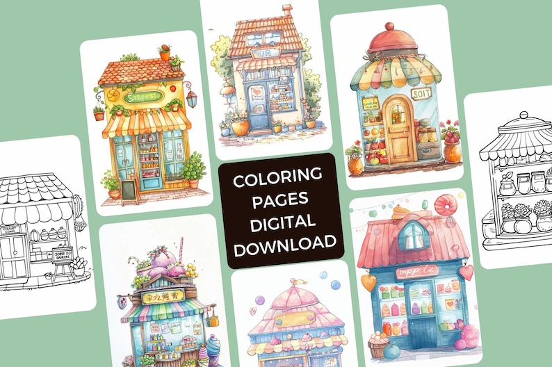 Kawaii Storefronts Coloring Book: Shophouse Designs (printable PDF) - Etsy