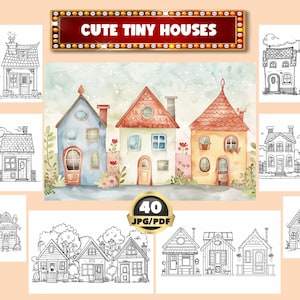 Libro para colorear de pequeñas casas, dibujos de arquitectos, dibujos de casas, dibujos relajantes, dibujos digitales, descarga instantánea, PDF imprimible