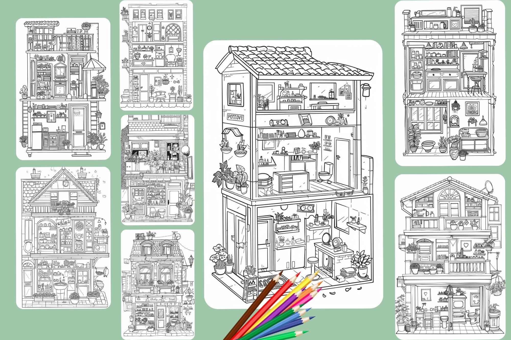 House Cross Section Coloring Book, House Interior Design Coloring Book ...