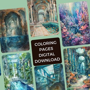 Ocean Coloring Book: Underwater Architecture, Grayscale (Printable PDF) image 9