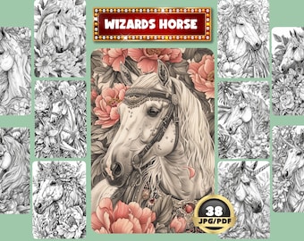 Fantasy Horse Coloring Book: Floral Wizard Horses (Printable PDF)
