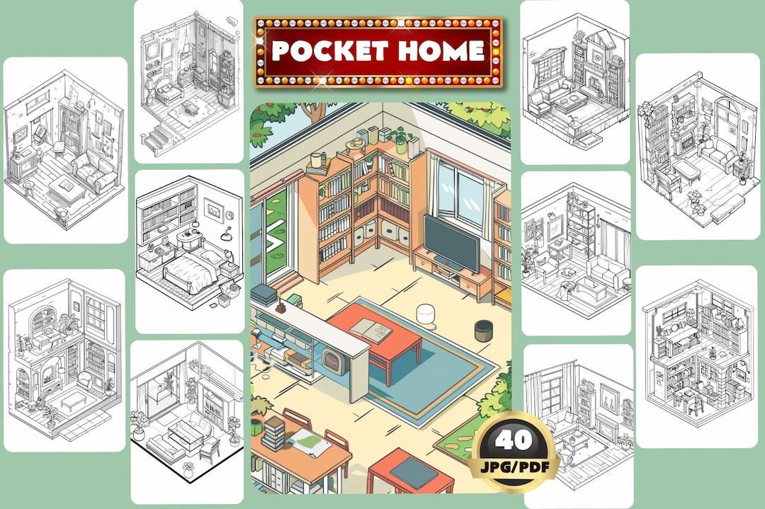 Pocket Home Coloring Book, Interior Design, Tiny House Coloring ...