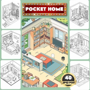 Tiny House Coloring Book: Interior Design Grayscale (Printable PDF)
