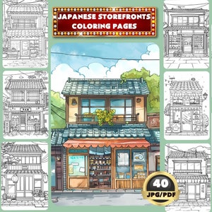 Kolorowanka Japanese Storefronts, Japan Restaurant, Shophouse Coloring, House Coloring, Digital Coloring, Instant Download, Printable PDF