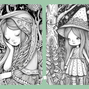 Cute Magic Forest Coloring Book Printable, Grayscale Coloring Digital ...