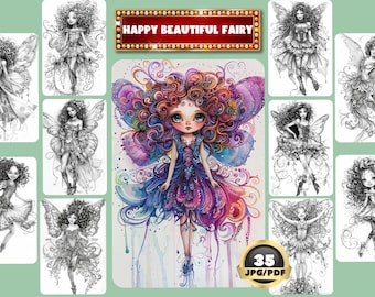 Fairy Grayscale Coloring Book: Fantasy Art Printable (PDF)