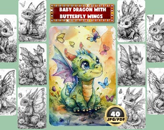 Baby Dragon Coloring Book: Fantasy Grayscale Art (Printable PDF)