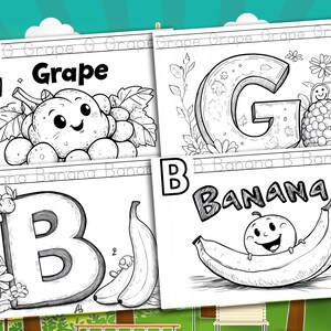 Alphabet ABC Fruit Coloring Book for Kids, A to Z Worksheet, ABC Fun ...
