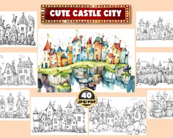 Castle City Coloring Book: Fantasy Cartoon Houses (Printable PDF)