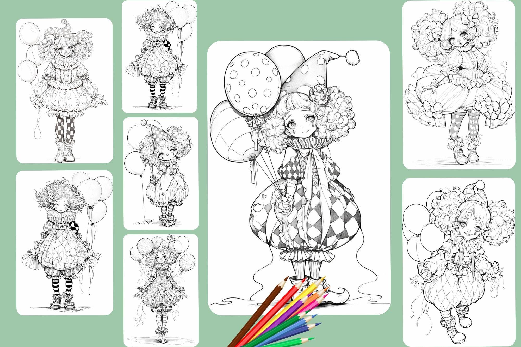 Clown Girl With Balloons Coloring Book, Chibi Clown Girl, Anime Chibi ...