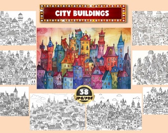 City Buildings Coloring Book: Fantasy Landscape (Printable PDF)